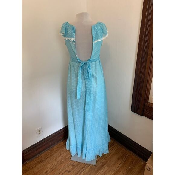 VTG 70s Boho Maxi Dress Blue Polka Dot Prairie Country Ruffle Gunne Handmade - Picture 12 of 16